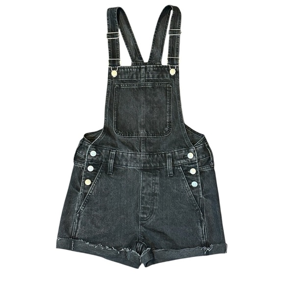 Madewell NWT Black Lightly Distressed Denim Short Overalls- Size XXS - Picture 5 of 7